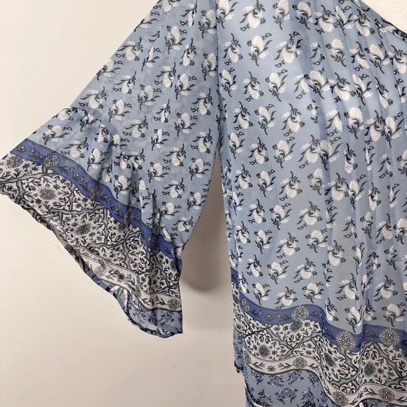 Style & Co Women's Top S Peasant Retro Scarf Print Pintuck Pleated Blue Sheer - Picture 5 of 10